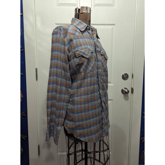 Vintage 70s Tem Tex Pearl Snap Western Shirt Mens M Plaid Check Cowboy Sawtooth - Picture 3 of 11